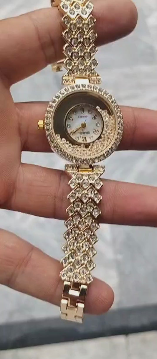 Fashion Diamond Women’s Quartz Watch  Golden Luxury Ladies  Watch